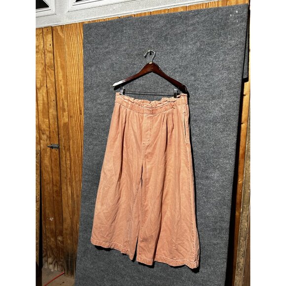 Pilcro Pants - Pilcro Pants Womens XL Pink Paperbag Wide Leg Crop Twill Elastic Waist Casual